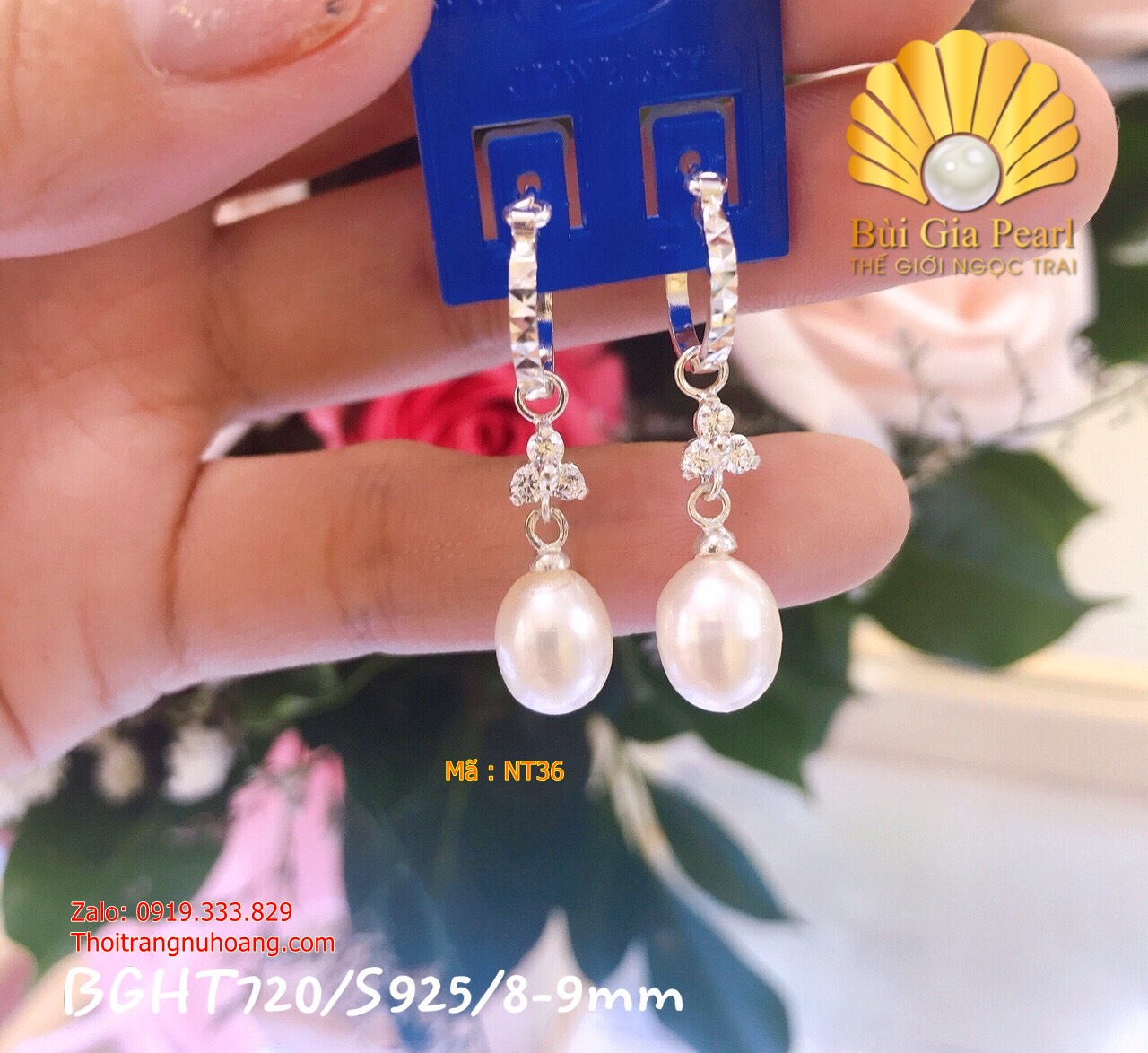Hoa Tai Ngọc Trai Khoen Tròn Thanh lịch NT36